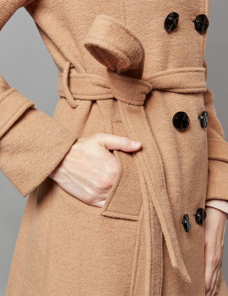Escalier Women's Wool Trench Coat Winter Double-Breasted Jacket with Belts Camel L - Image 4
